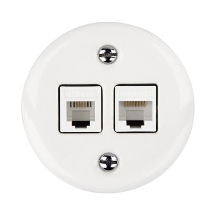 Elhard - Presa dati da parete in ceramica stile retrò 2xRJ45 bianca