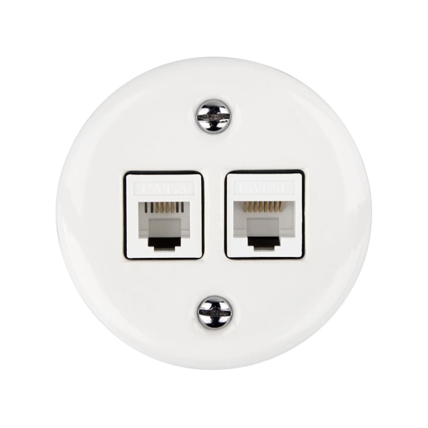 Elhard - Presa dati da parete in ceramica stile retrò 2xRJ45 bianca