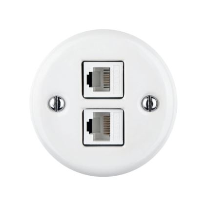 Elhard - Presa dati da parete in ceramica stile retrò 2xRJ45 bianca