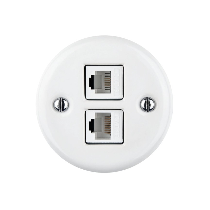 Elhard - Presa dati da parete in ceramica stile retrò 2xRJ45 bianca