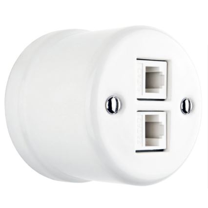 Elhard - Presa dati da parete in ceramica stile retrò 2xRJ45 bianca