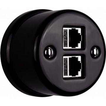 Elhard - Presa dati in ceramica retrò 2xRJ45 nera