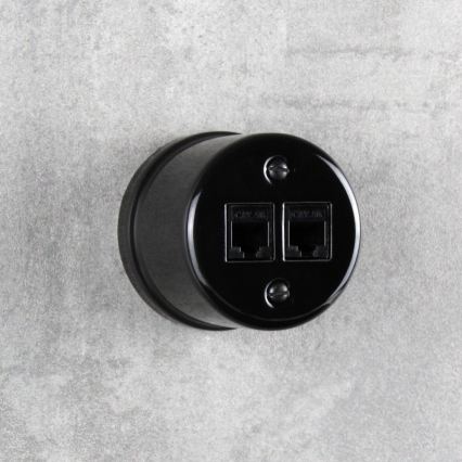 Elhard - Presa dati in ceramica retrò 2xRJ45 nera