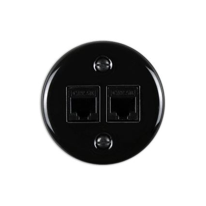 Elhard - Presa dati in ceramica retrò 2xRJ45 nera