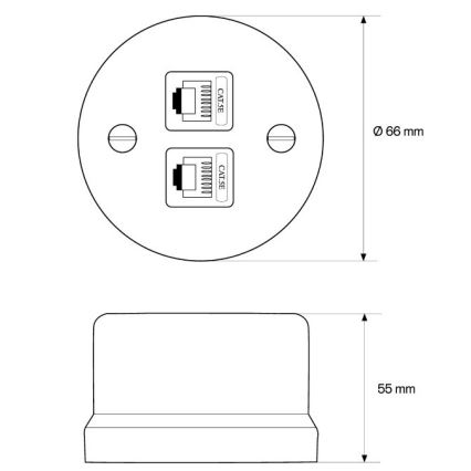 Elhard - Presa dati in ceramica retrò 2xRJ45 nera