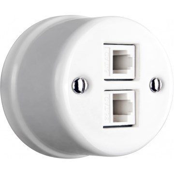 Elhard - Presa dati retrò in ceramica 2xRJ45 bianca