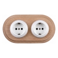Elhard - Presa domestica doppia in ceramica in stile retrò con cornice SCHUKO 230V bianco/legno chiaro