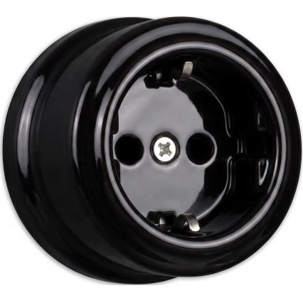 Elhard - Doppia presa da parete in ceramica stile retrò con placca, SCHUKO 230 V, nera