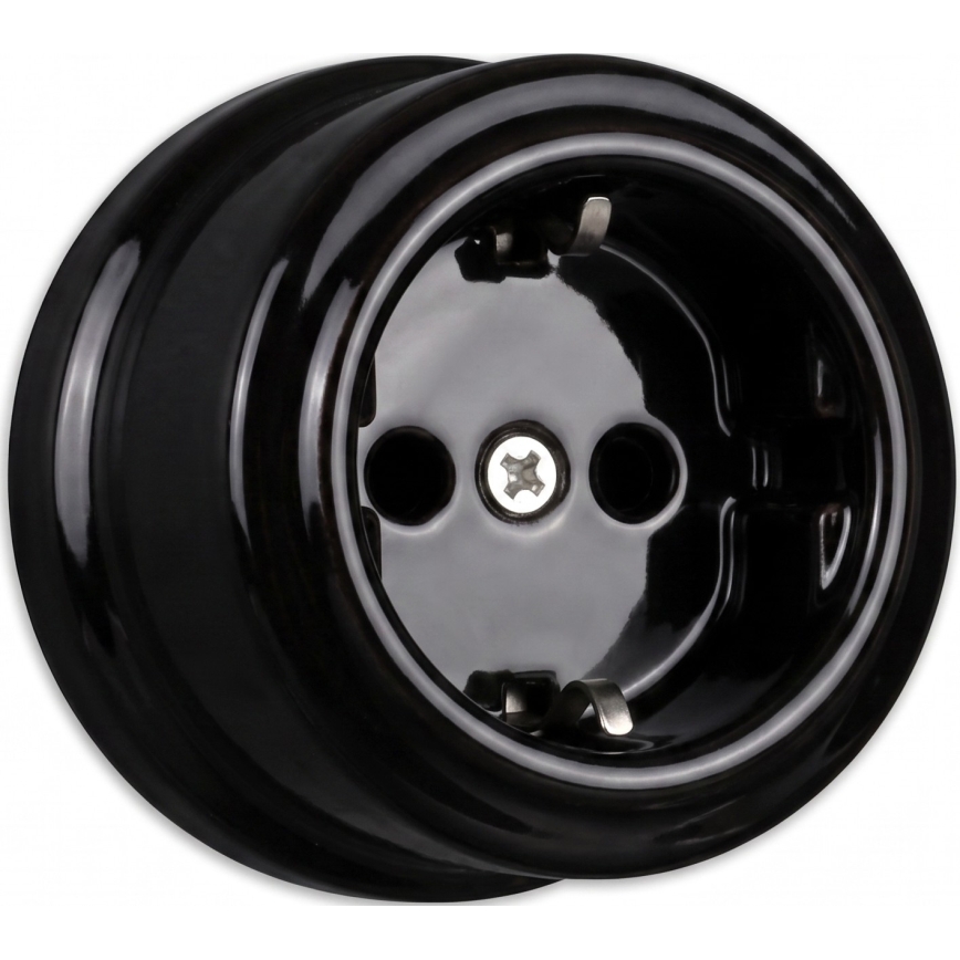 Elhard - Doppia presa da parete in ceramica stile retrò con placca, SCHUKO 230 V, nera
