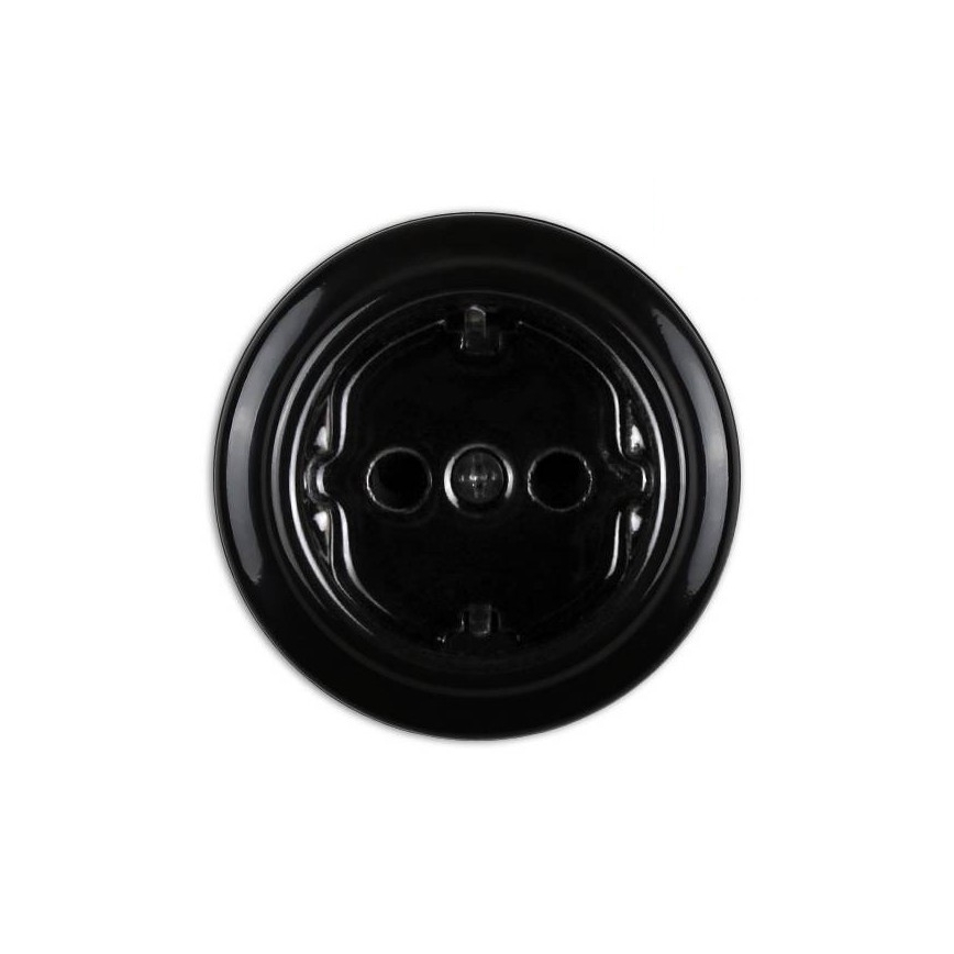 Elhard - Doppia presa da parete in ceramica stile retrò con placca, SCHUKO 230 V, nera