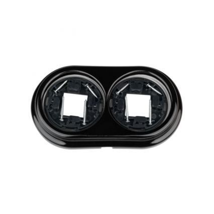 Elhard - Doppia presa da parete in ceramica stile retrò con placca, SCHUKO 230 V, nera