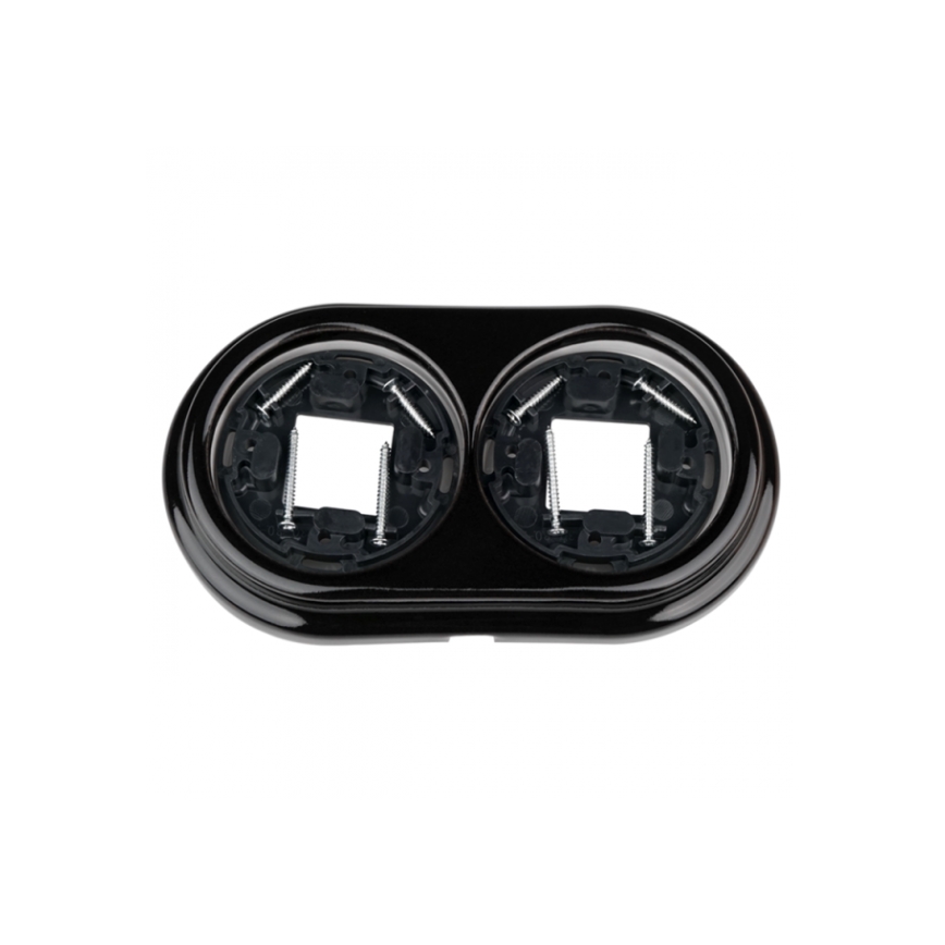 Elhard - Doppia presa da parete in ceramica stile retrò con placca, SCHUKO 230 V, nera