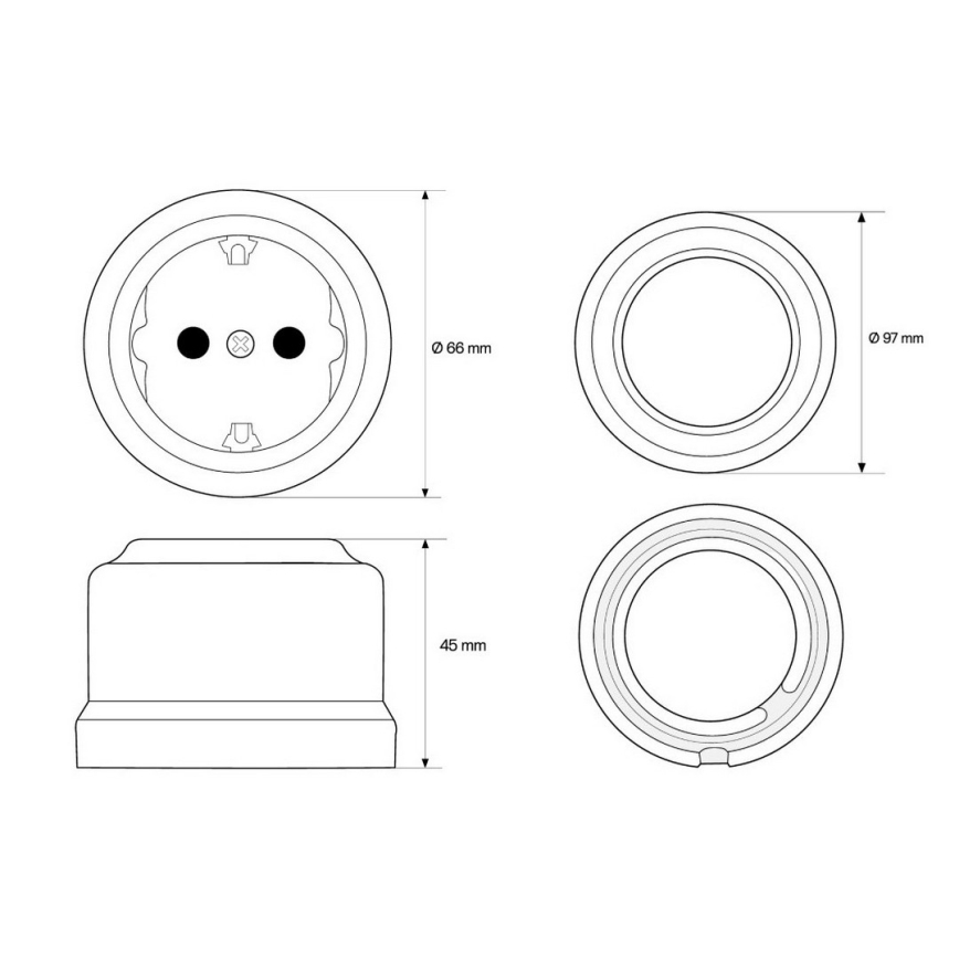 Elhard - Doppia presa da parete in ceramica stile retrò con placca, SCHUKO 230 V, nera