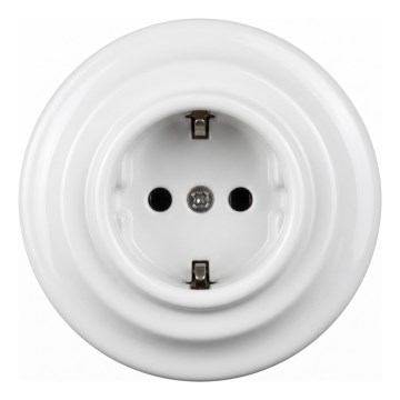 Elhard - Presa domestica in ceramica in stile retrò con cornice SCHUKO 230V bianca