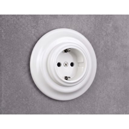 Elhard - Presa domestica in ceramica in stile retrò con cornice SCHUKO 230V bianca