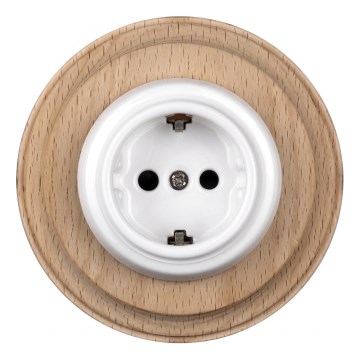 Elhard - Presa domestica in ceramica in stile retrò con cornice SCHUKO 230V bianco/legno chiaro
