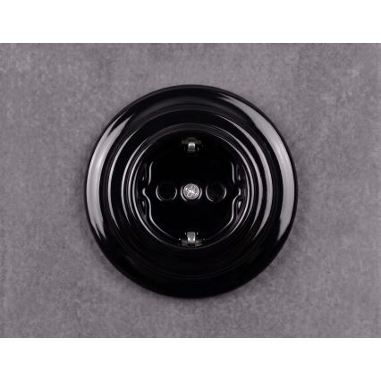 Elhard - Presa domestica in ceramica in stile retrò con cornice SCHUKO 230V nera