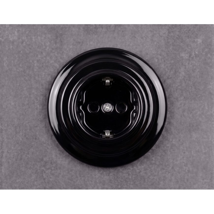 Elhard - Presa domestica in ceramica in stile retrò con cornice SCHUKO 230V nera