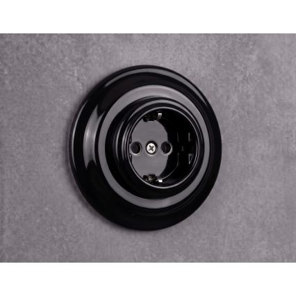 Elhard - Presa domestica in ceramica in stile retrò con cornice SCHUKO 230V nera