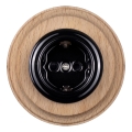 Elhard - presa domestica in ceramica in stile retrò con cornice SCHUKO 230V nera/legno chiaro
