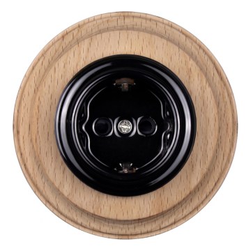 Elhard - presa domestica in ceramica in stile retrò con cornice SCHUKO 230V nera/legno chiaro