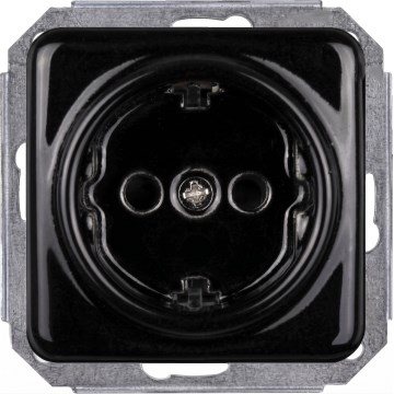 Elhard - Presa domestica in ceramica in stile retrò, senza cornice, SCHUKO 230V, nera