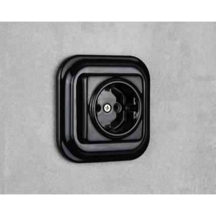 Elhard - Presa domestica in ceramica in stile retrò, senza cornice, SCHUKO 230V, nera