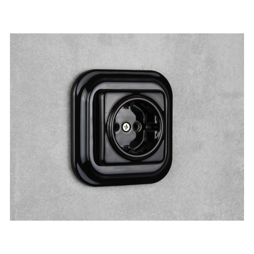 Elhard - Presa domestica in ceramica in stile retrò, senza cornice, SCHUKO 230V, nera