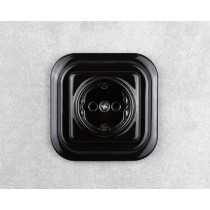 Elhard - Presa domestica in ceramica in stile retrò, senza cornice, SCHUKO 230V, nera
