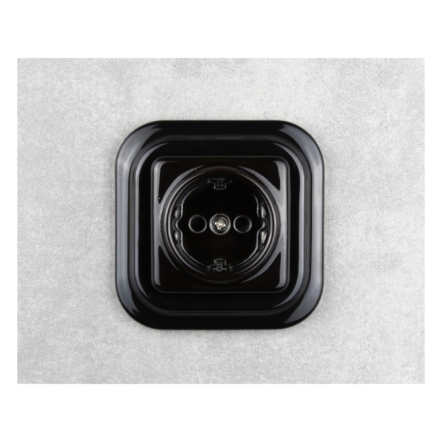 Elhard - Presa domestica in ceramica in stile retrò, senza cornice, SCHUKO 230V, nera