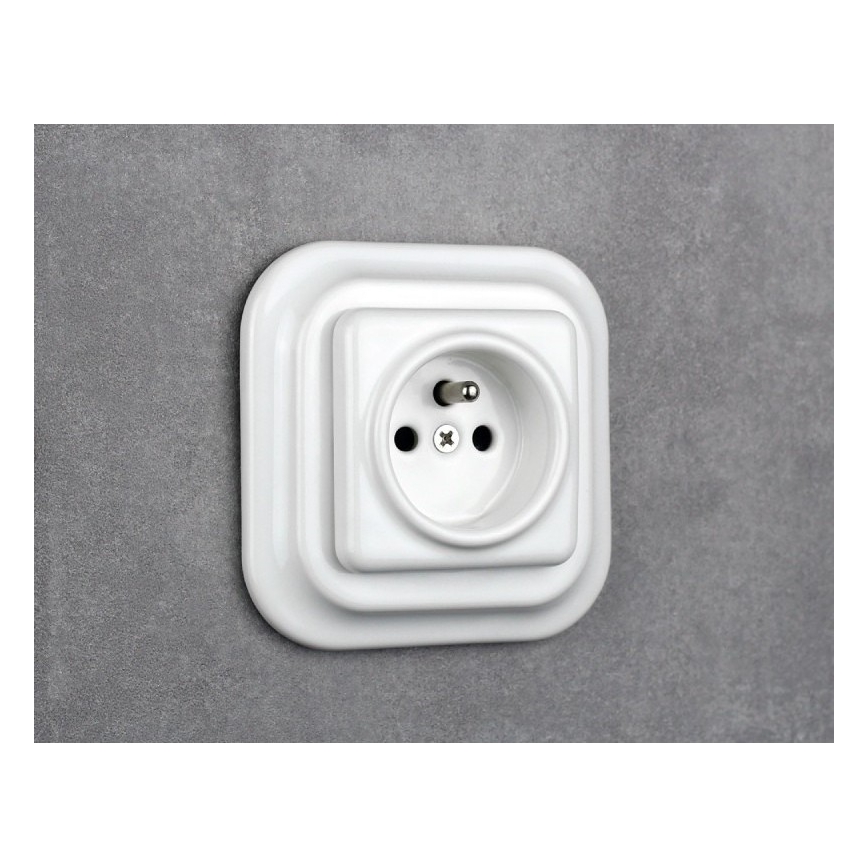 Elhard - Presa domestica in ceramica stile retrò con cornice 230V bianca
