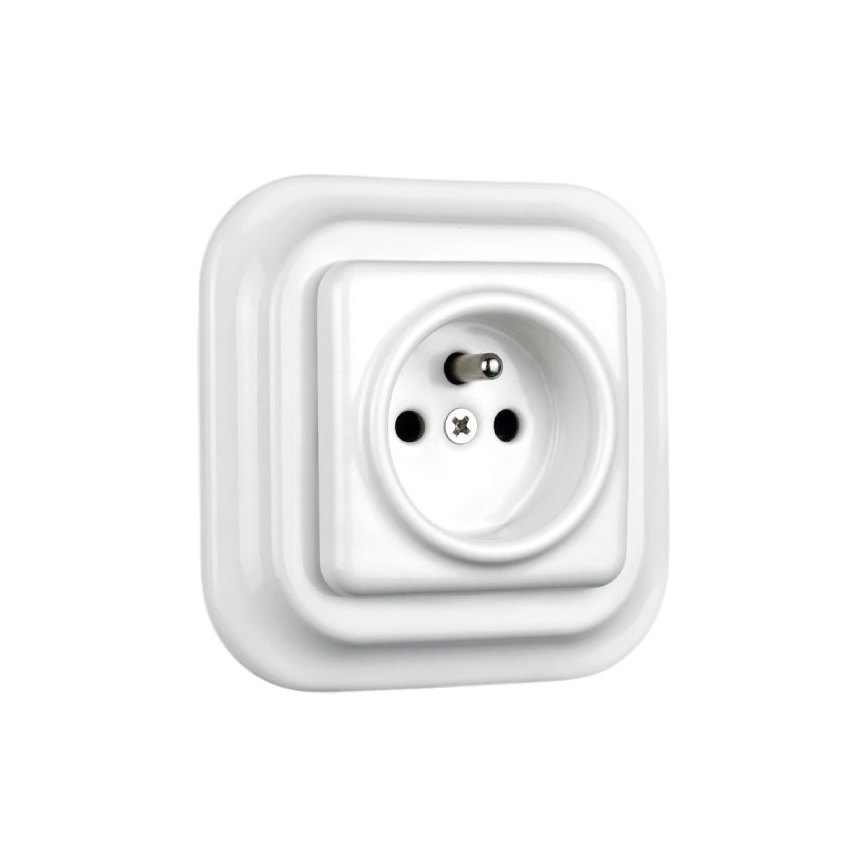 Elhard - Presa domestica in ceramica stile retrò con cornice 230V bianca