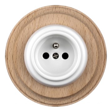 Elhard - Presa domestica in ceramica stile retrò con cornice 230V bianco/legno chiaro