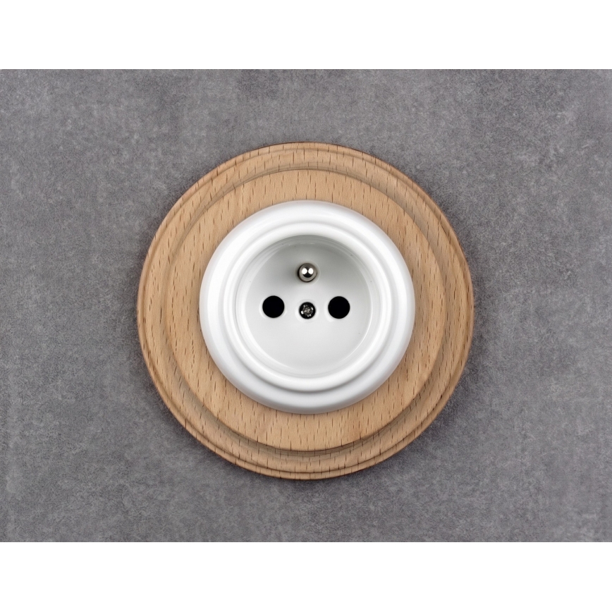 Elhard - Presa domestica in ceramica stile retrò con cornice 230V bianco/legno chiaro