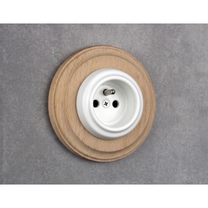 Elhard - Presa domestica in ceramica stile retrò con cornice 230V bianco/legno chiaro