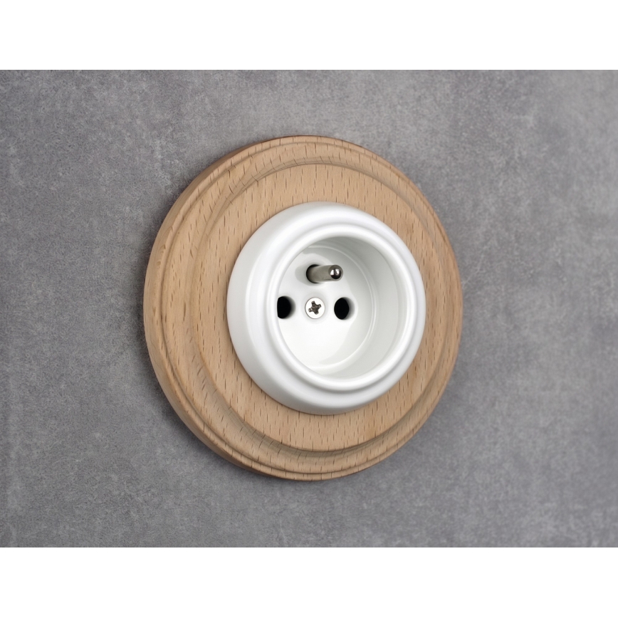 Elhard - Presa domestica in ceramica stile retrò con cornice 230V bianco/legno chiaro