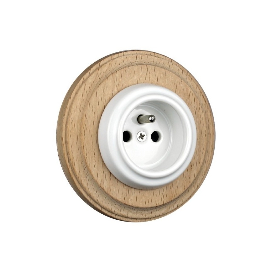 Elhard - Presa domestica in ceramica stile retrò con cornice 230V bianco/legno chiaro