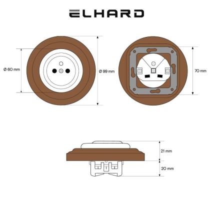 Elhard - Presa domestica in ceramica stile retrò con cornice 230V nero/legno scuro