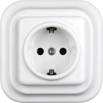 Elhard - Presa domestica in ceramica stile retrò con cornice, SCHUKO 230V, bianca