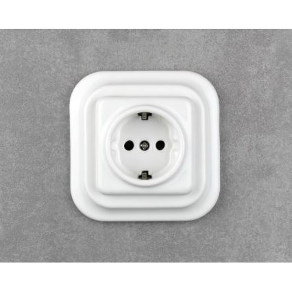 Elhard - Presa domestica in ceramica stile retrò con cornice, SCHUKO 230V, bianca