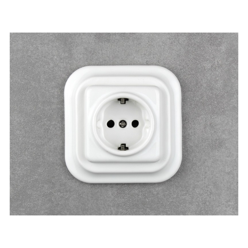 Elhard - Presa domestica in ceramica stile retrò con cornice, SCHUKO 230V, bianca