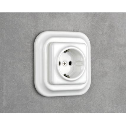 Elhard - Presa domestica in ceramica stile retrò con cornice, SCHUKO 230V, bianca