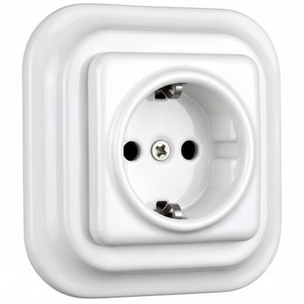 Elhard - Presa domestica in ceramica stile retrò con cornice, SCHUKO 230V, bianca