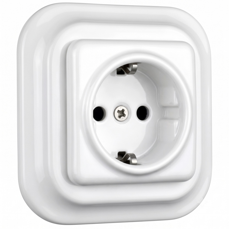 Elhard - Presa domestica in ceramica stile retrò con cornice, SCHUKO 230V, bianca