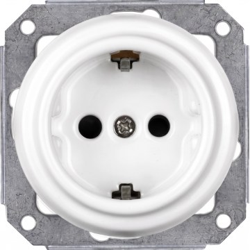 Elhard - Presa domestica in ceramica stile retrò senza cornice SCHUKO 230V bianca