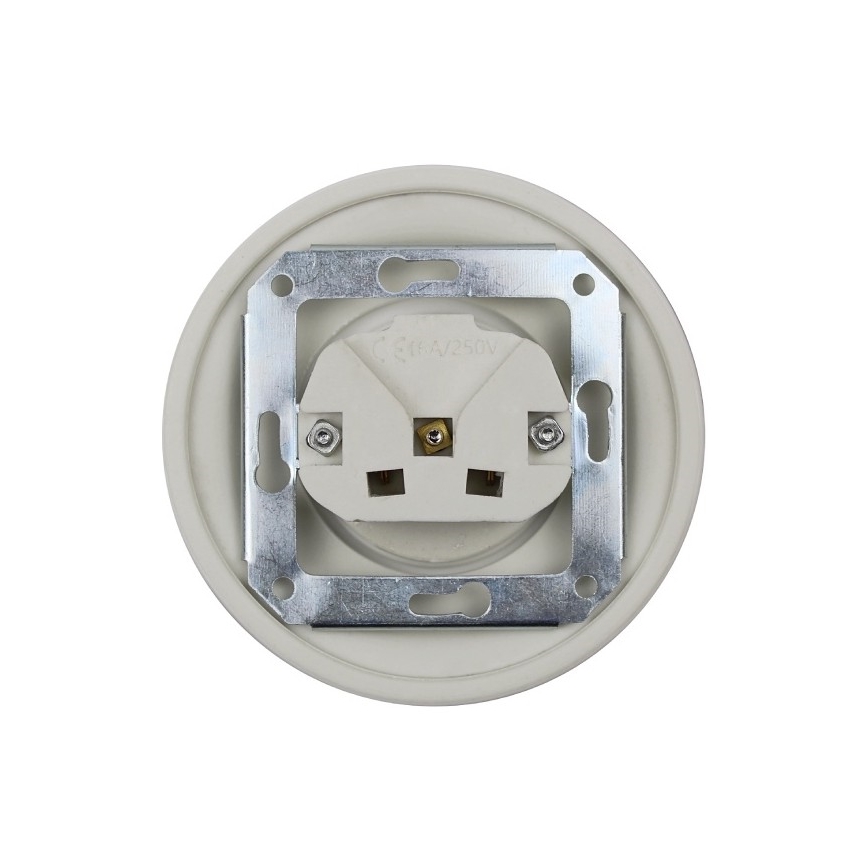 Elhard - Presa domestica in ceramica stile retrò senza cornice SCHUKO 230V bianca