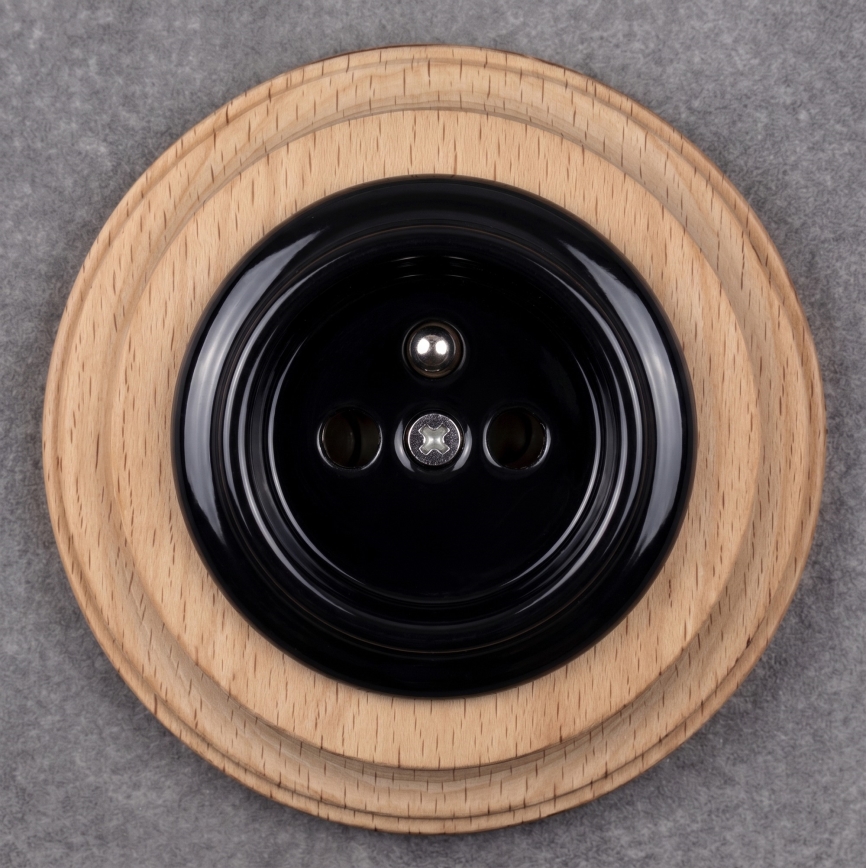 Elhard - Presa domestica retrò in ceramica con cornice 230V nero/legno chiaro