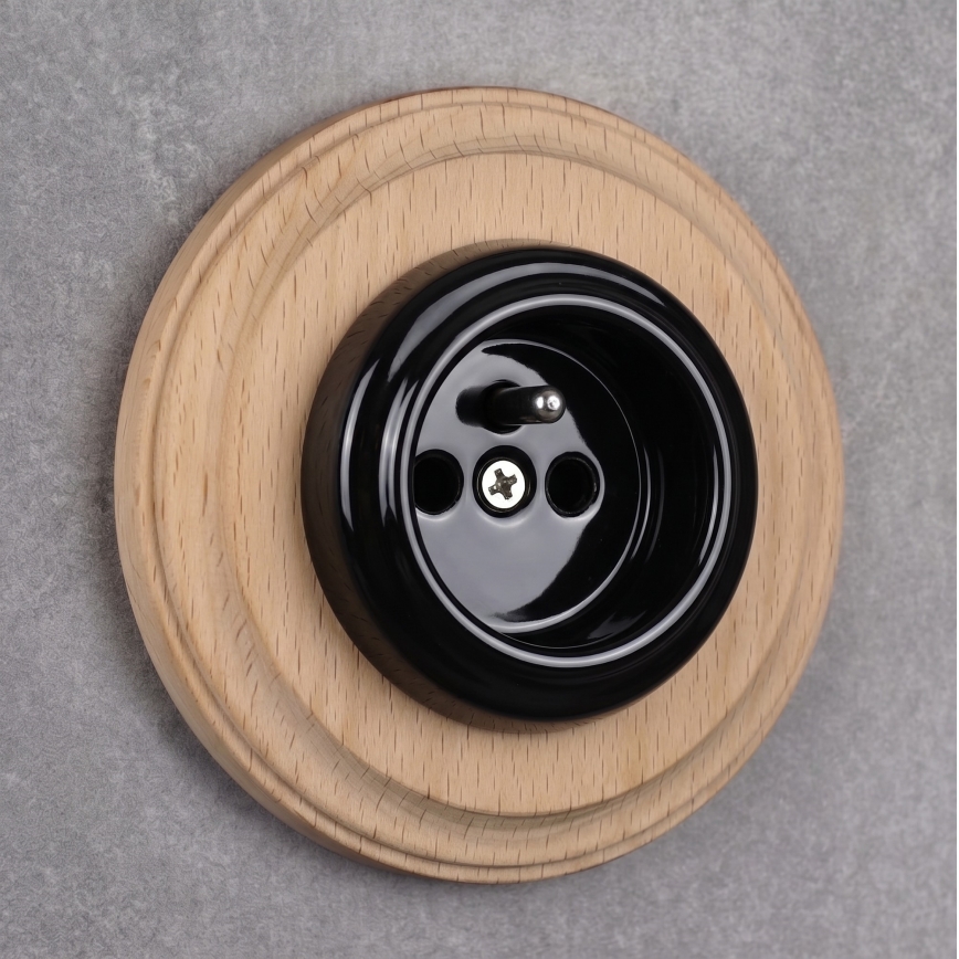 Elhard - Presa domestica retrò in ceramica con cornice 230V nero/legno chiaro
