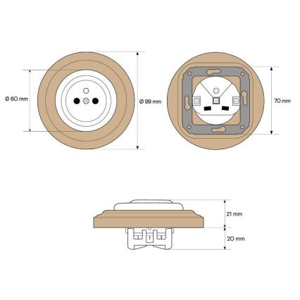 Elhard - Presa domestica retrò in ceramica con cornice 230V nero/legno chiaro