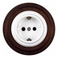 Elhard - Presa domestica retrò in ceramica con cornice SCHUKO 230V bianca/legno scuro
